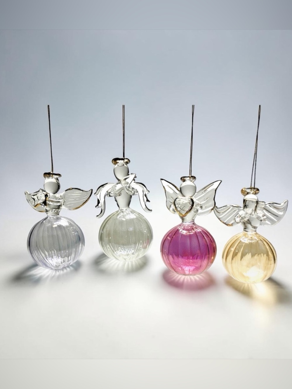 Set of 4 Vintage Glass Jewel Tone 2.5” Angel Christmas Ornaments